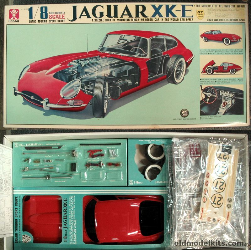 Bandai 1/8 Motorized Jaguar XK-E Grand Touring Sport Coupe - with 2 Speeds and Working Lights, 3311 plastic model kit